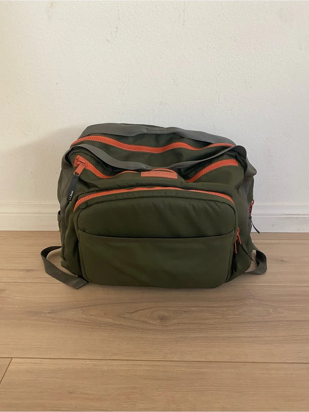 L.L. Bean Olive Green Baby Diaper Bag with Orange Zippers